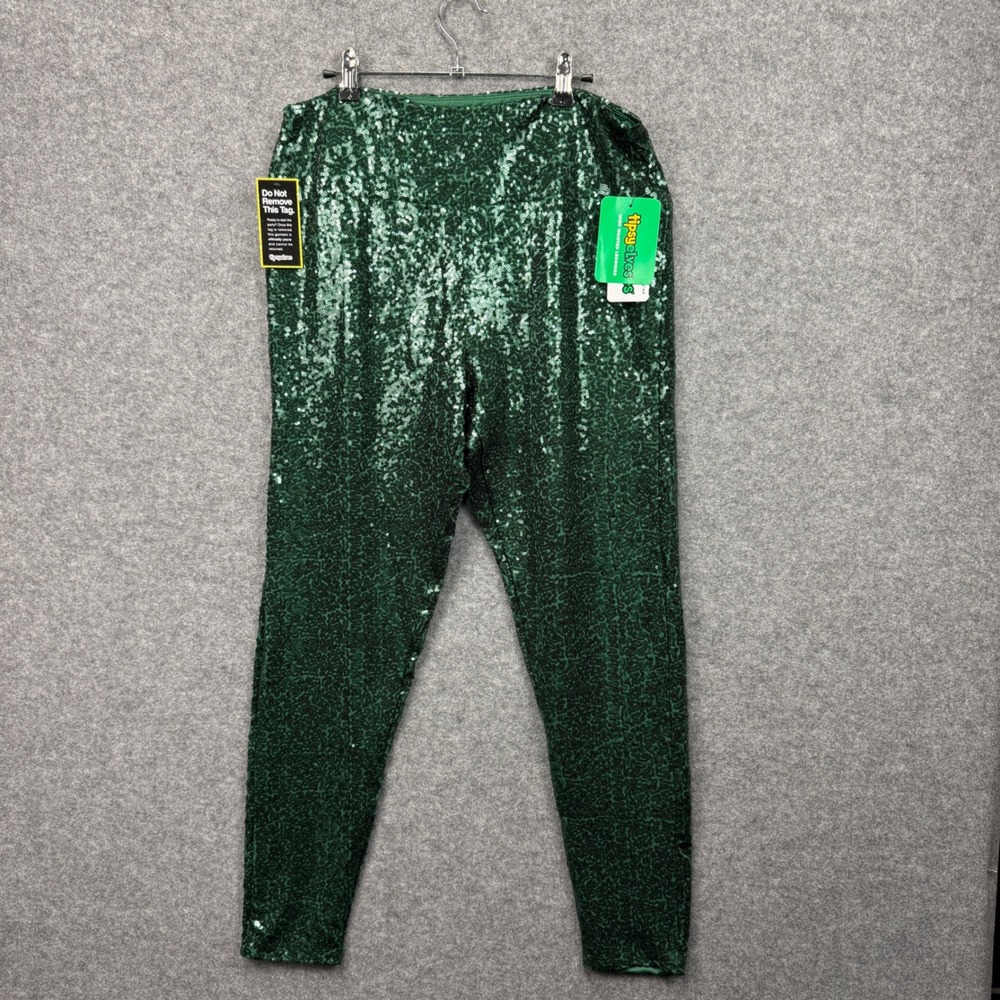 Tipsy Elves Dark Green Sequin High Waisted Leggings Womens 1X New TE-OWP343X1P